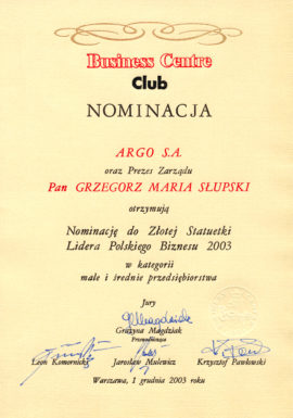 Nominacja do Złotej Statuetki Lidera Polskiego Biznesu 2003