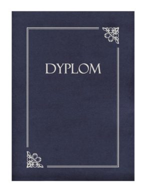 Folder with silver frame and inscription, navy blue