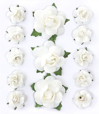 Paper flowers with stalk Roses white