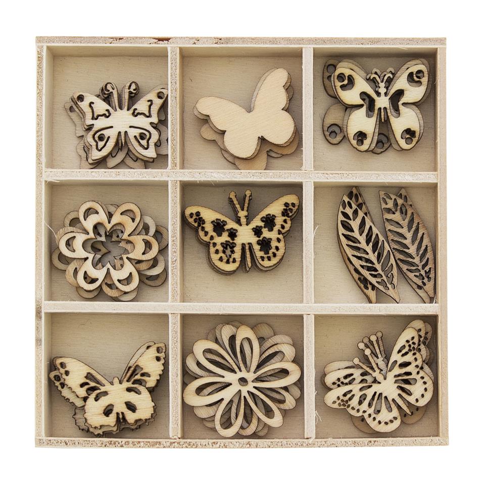 Wooden elements Flowers and Butterflies