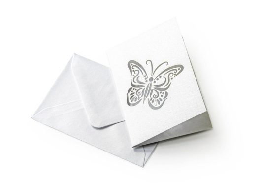 Комплект с бабочкой Перл белый (вкладыш+конверт 70x100 мм)