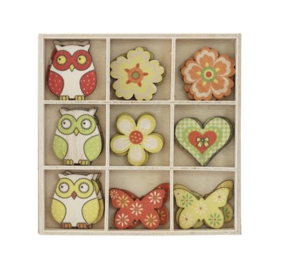 Wooden elements Owls and Flowers