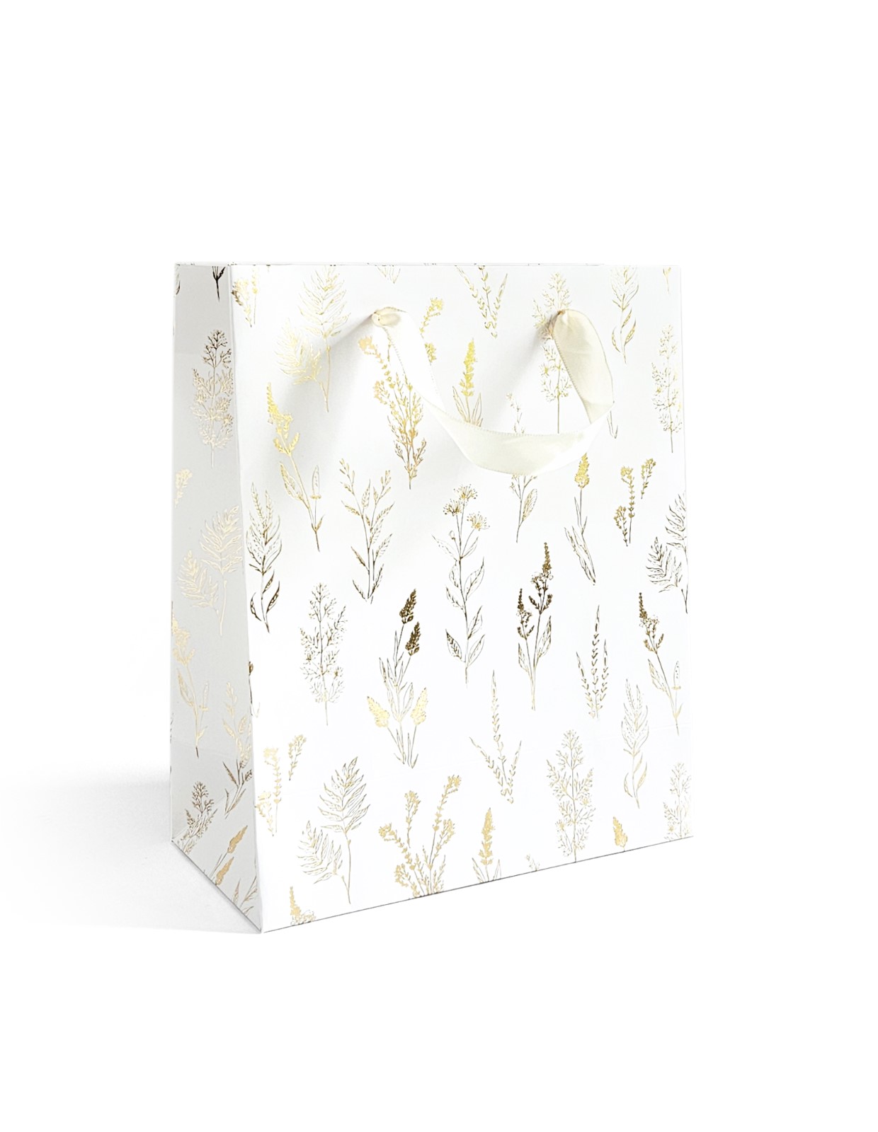 Paper Gift Bag White Gold Meadow M 25x10x20