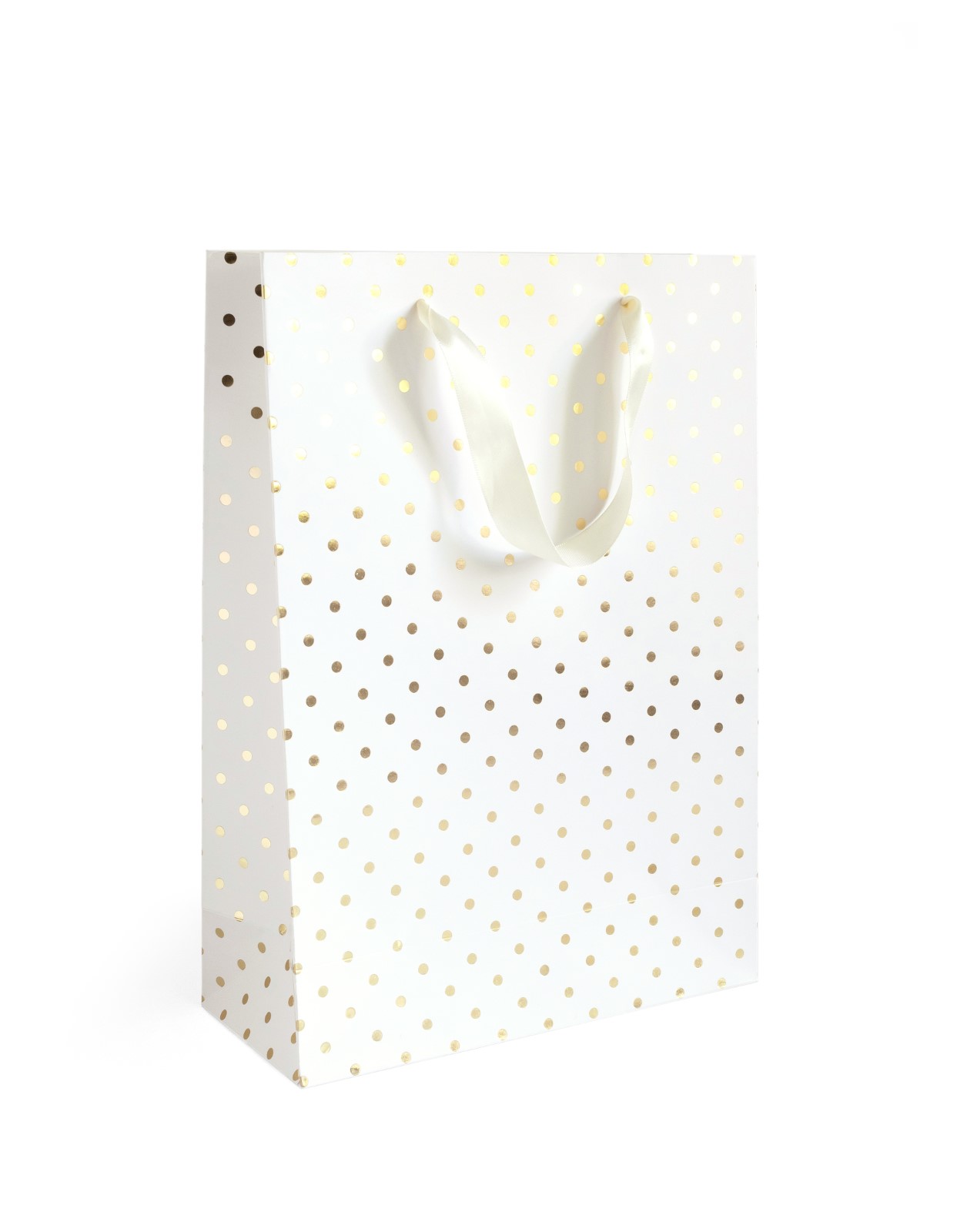 Paper Gift Bag White Gold Dots L 33x10x24