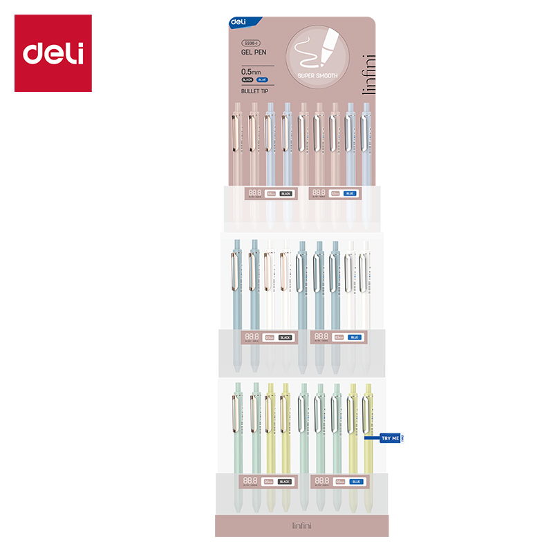 Display Set z długopisami żelowymi Deli Linfini EG338-J 102 sztuki