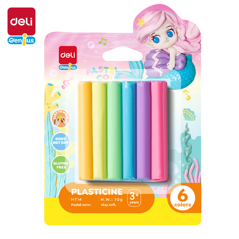 Plastelina pastelowe kolory Deli EH714, 6 kolorów